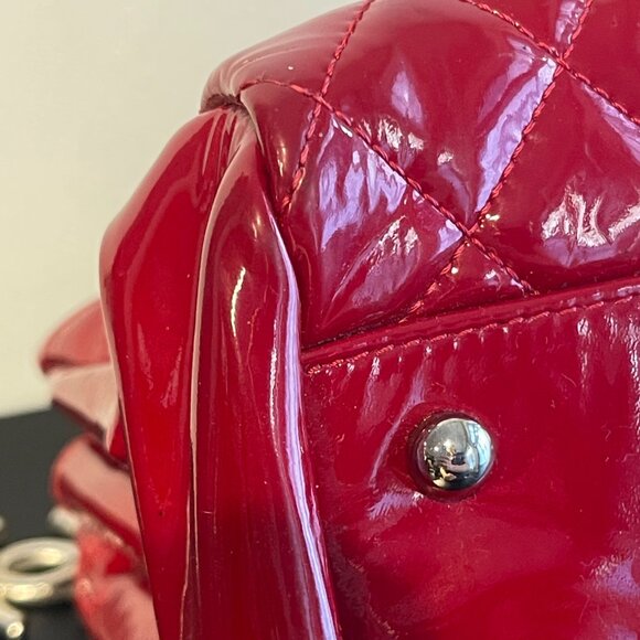 Chanel Large Just Mademoiselle Bowling Bag Red Patent Calfskin Leather, Preowned - Picture 8 of 16